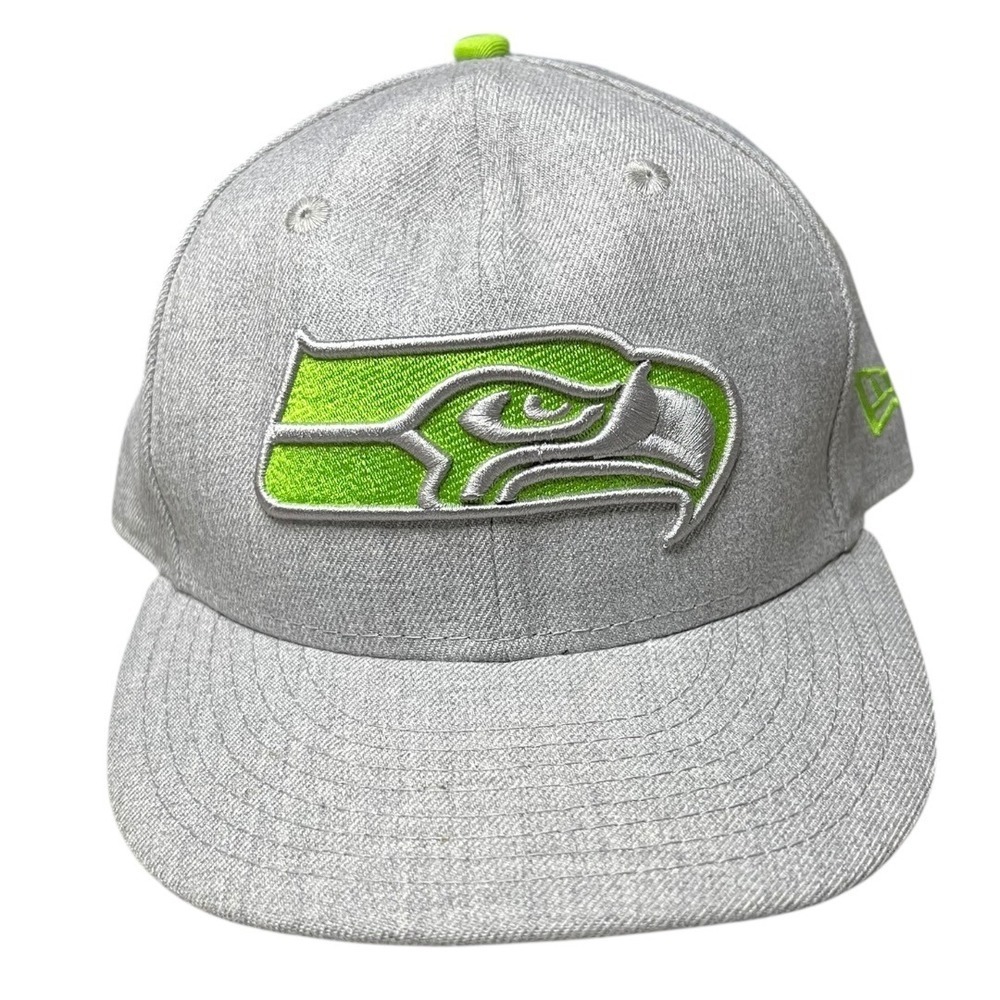 New Era 59FIFTY Seattle Seahawks Hat - Size 7 3/8 Grey/Lime Green NFL Fitted Cap